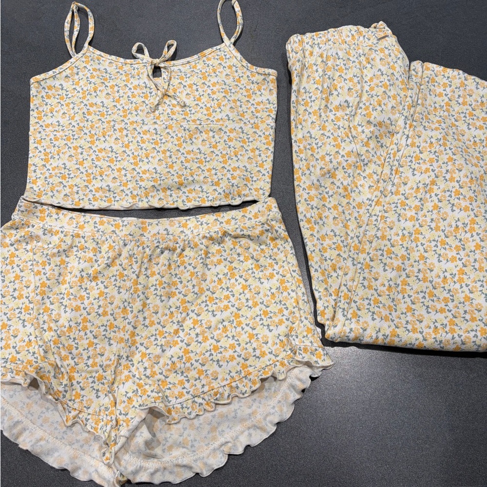 Yellow Floral 3-Piece Sleep pajama Set — Cami, Shorts & Pants